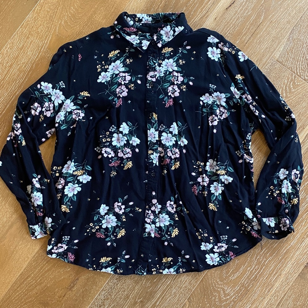 Floral Black Button-Up Women's Top